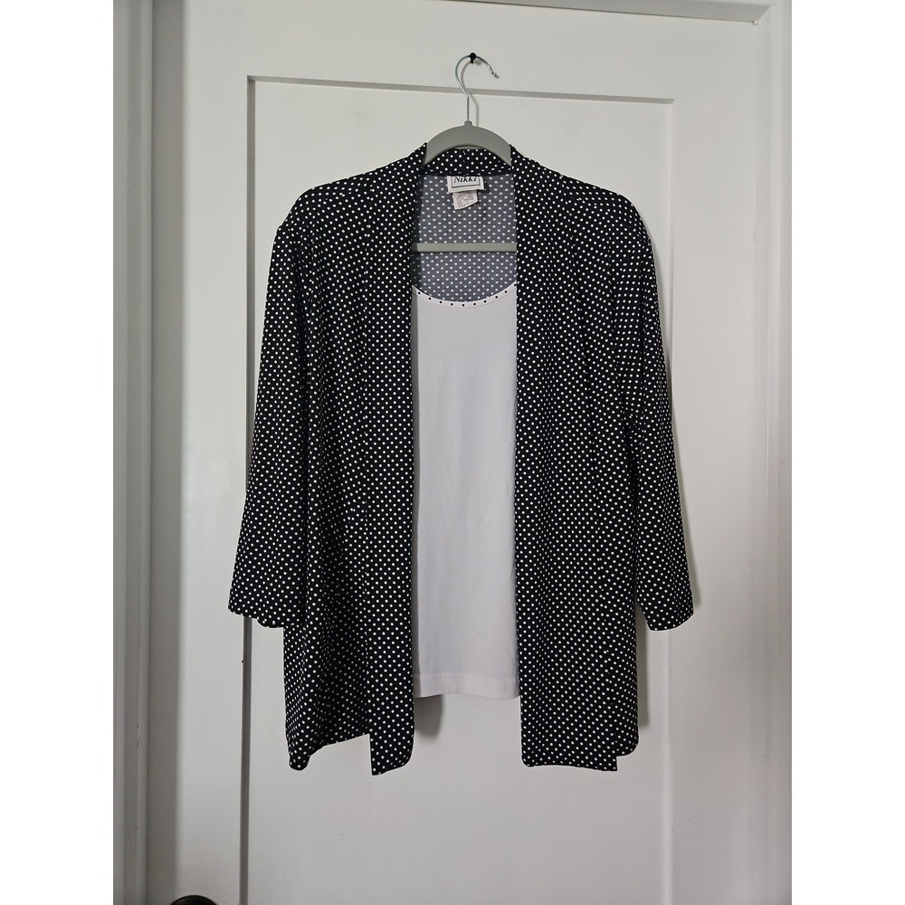 Vintage Nikki 90s Polka Dot Open Front Blazer Cardigan Sz 14
